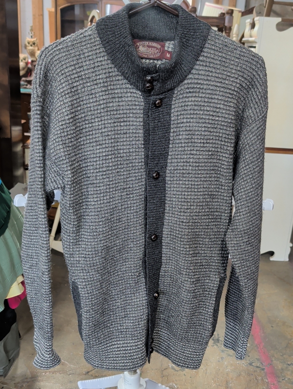 Vtg. Winter Harbor Men's Gray Button-Up Knit Sweater Cardigan